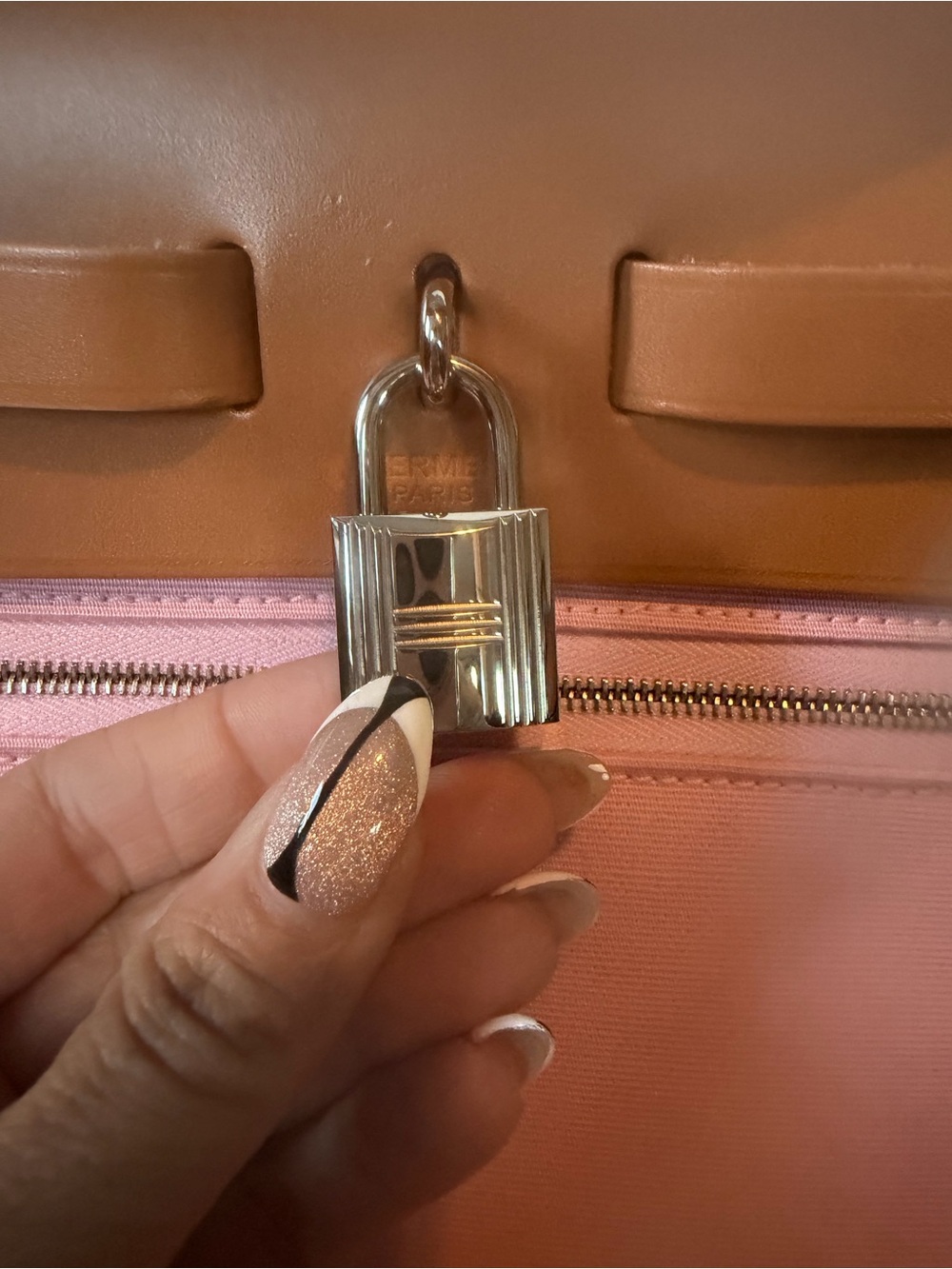 BRAND NEW! Hermès Herbag Zip PM two-way handbag. Pink canvas/brown leather. - Picture 5 of 9